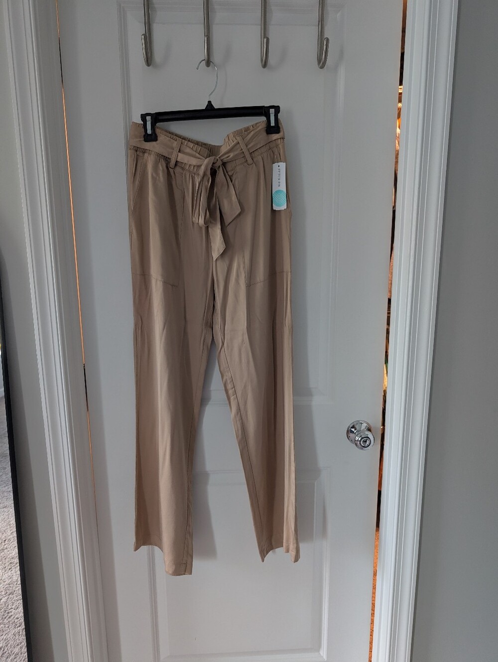 Neutral Tie-Waist Women's Trousers - Beige